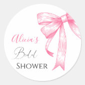 Retro Elegante Coquette Roze Strik Bruidsdouche Ronde Sticker (Voorkant)