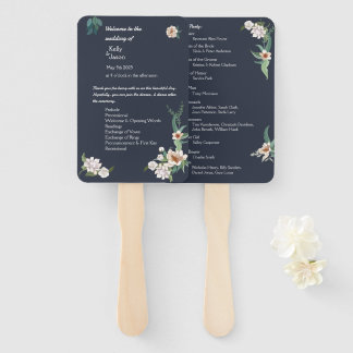 Retro Elegante witte Bloem Lijst Navy Achtergrond Handwaaier