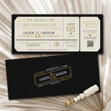 Retro Elegante Zwarte & Gouden Vintage Ticket Brui
