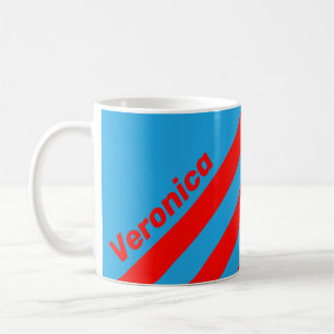 Retro Elektrisch Blauw Rood Drie Strepen met Naam Koffiemok