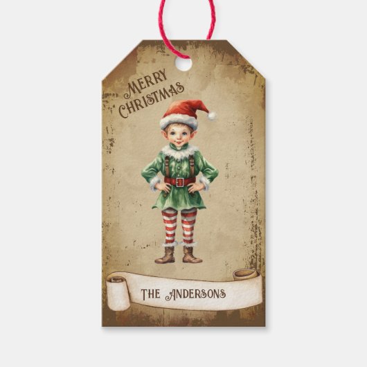 Retro  Elf Custom Vrolijk Kerstfeest Cadeaulabel (Voorkant)