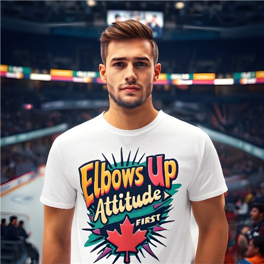 Retro ellebogen omhoog, houding eerst t-shirt
