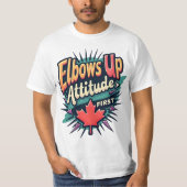 Retro ellebogen omhoog, houding eerst t-shirt (Voorkant)