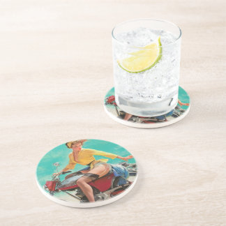 Retro Elvgren Motorfiets Biker Pin-UP Meisje Zandsteen Onderzetter