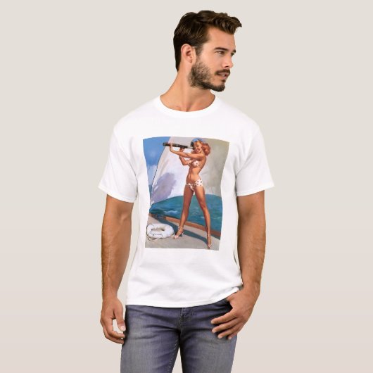  Retro Elvgren Sailing Sailor Pin-up Meisje T-shirt (Voorkant volledig)