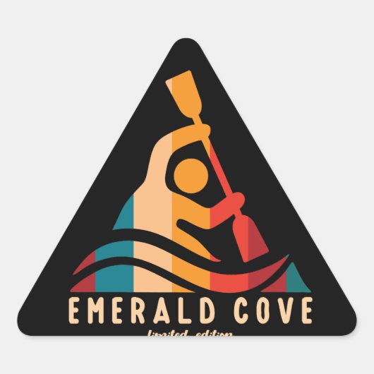 Retro Emerald Cove Kayaking Driehoek Sticker (Voorkant)