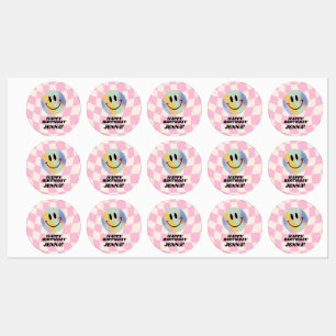 Retro Emoji Glimlach Verjaardag voor Meisjes Labels
