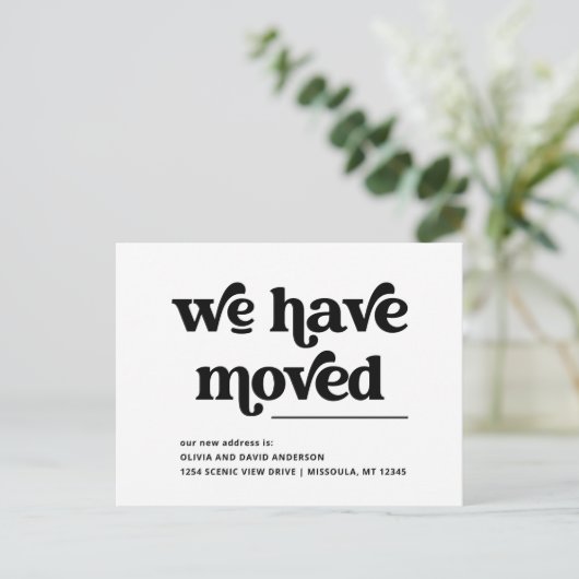 Retro en Boho Black and White Bewegende Aankondigi Briefkaart (Staand voorkant)