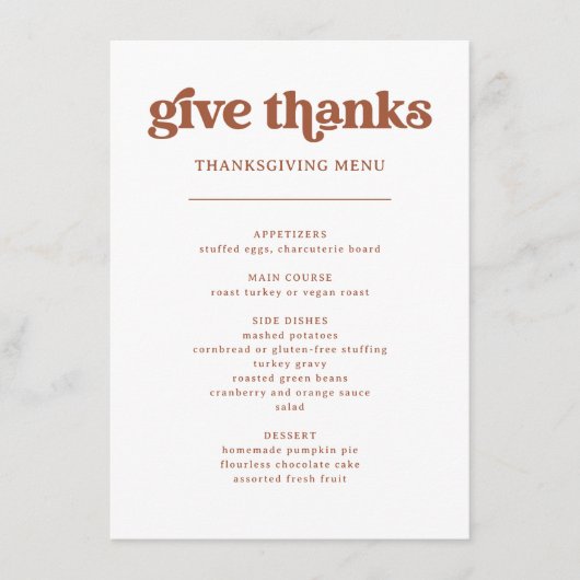 Retro en Boho | Thanksgiving Diner Menu (Voorkant)