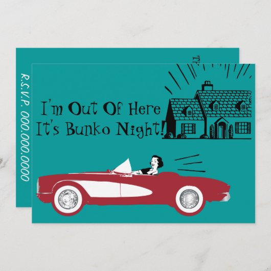 Retro en  Bunko Red Convertible Uitnodiging (Voorkant / Achterkant)