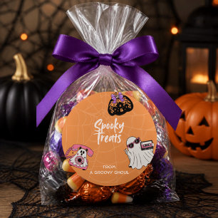 Retro enge traktaties Halloween Ronde Sticker