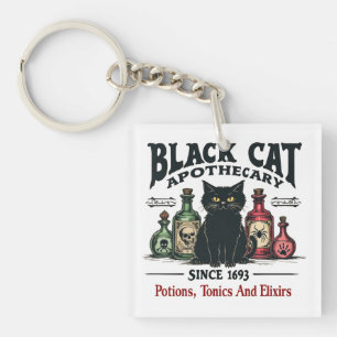 Retro Enge Zwarte Kat Apotheker Witchy Wicca Sleutelhanger