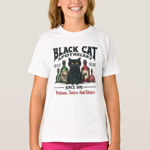 Retro Enge Zwarte Kat Apotheker Witchy Wicca T-shirt