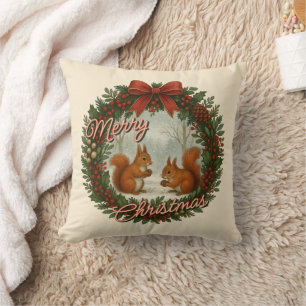 Retro Engelse Kerstkrans Met Cute Eekhoorns Kussen
