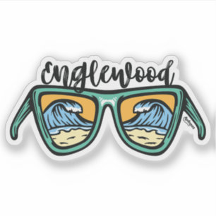 Retro Englewood Beach artwork aan beide zijden Sticker