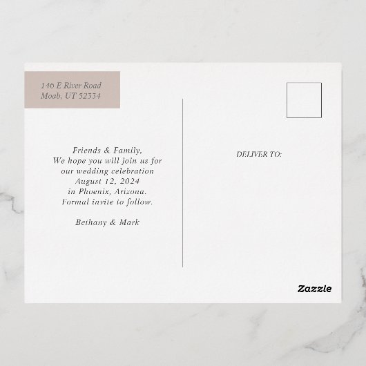 Rétro Enregistrer la date Foil Invitation Carte po (Verso)