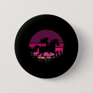 Retro Equestrian Girls Paarden Meisje Rijden Ronde Button 5,7 Cm