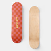 Retro esthetisch roze en rood dambordpatroon skateboard (Voorkant)