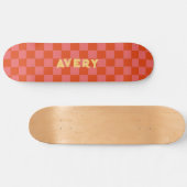 Retro esthetisch roze en rood dambordpatroon skateboard (Horizontaal)