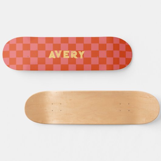 Retro esthetisch roze en rood dambordpatroon skateboard (Horizontaal)