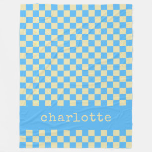 Retro Esthetische Schaakbord Patroon Blauwe Naam Fleece Deken