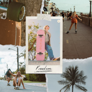Retro esthetische trendy roze en rode skateboard