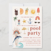 Rétro Été Surf | Invitation à la Fête de Piscine (Devant)