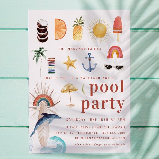 Rétro Été Surf | Invitation à la Fête de Piscine