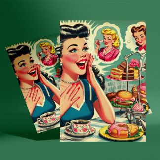 Retro eten Schattige meisje illustratie Briefkaart