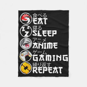 Retro Eten Slapen Anime Gamen Herhalen Kawaii Anim Fleece Deken