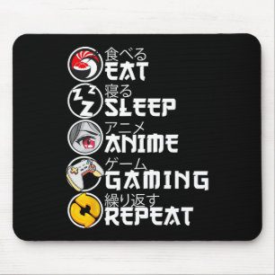 Retro Eten Slapen Anime Gamen Herhalen Kawaii Anim Muismat