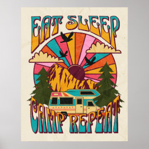 Retro Eten Slapen Kamperen Herhalen Poster
