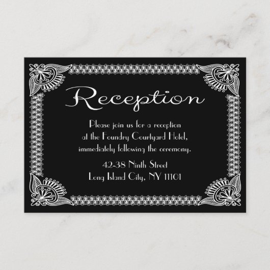 Retro European Black and White Floral Reception Informatiekaartje (Voorkant)