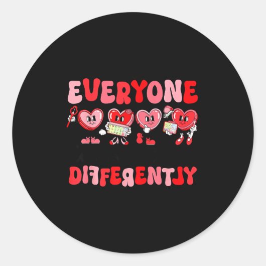 Retro Everyone Communicates Differently Autism Val Ronde Sticker (Voorkant)