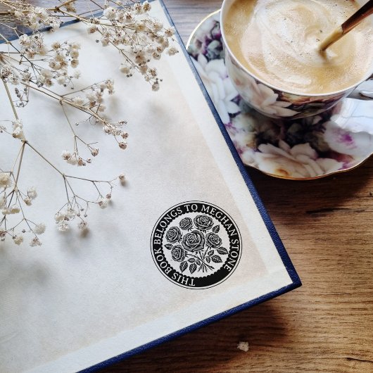 Retro Exlibris stempel met Rozen voor de bibliothe