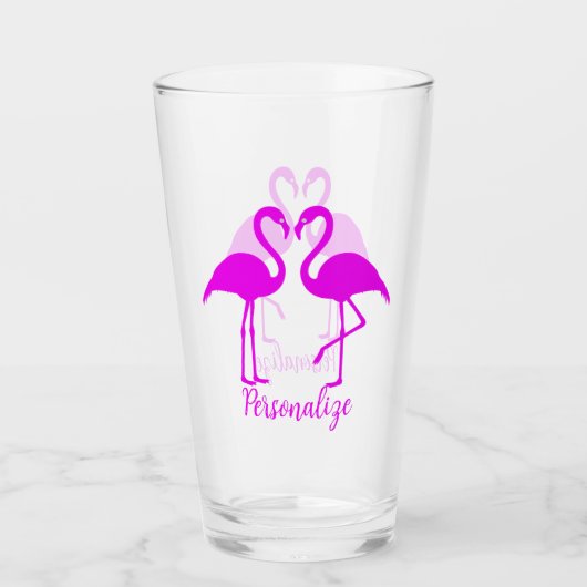 Retro Exotic Roze Flamingo Romantic Heart Design Glas (Voorkant)