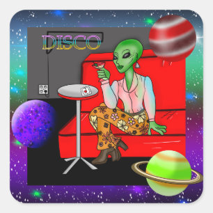 Retro Extraterrestrial uit de jaren zeventig in Di Vierkante Sticker