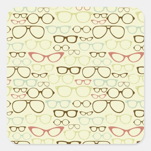 Retro Eyeglass Hipster Vierkante Sticker (Voorkant)