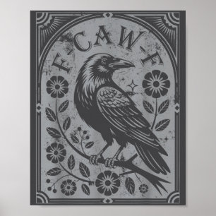 Retro F-caw-f Zwarte Kraai Bloemen Kunst Grappige Poster