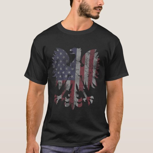 Retro Fade Poolse Mannen van het Amerikaanse Flag T-shirt (Voorkant)