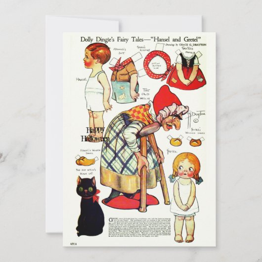 Retro Fairy Tale Halloween 🎃 papierdollars Bedankkaart (Voorkant)