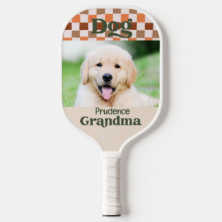 Retro Fall Checkerboard Dog Grandma Pet Photo Pickleball Paddle