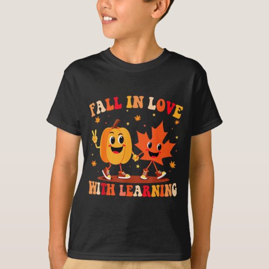 Retro Fall In Love With Learning Autumn Pumpkin Te T-shirt (Voorkant)