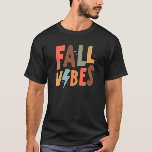 Retro Fall Vibes Lightning Bolt Happy Fall Thanksg T-shirt (Voorkant)