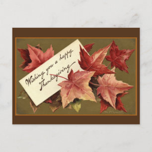 Retro Fallen Leaves Happy Thanksgiving Greet Feestdagenkaart