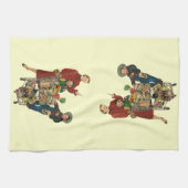 Retro familie, moeder en Kinder boodschappenwagent Theedoek (Horizontaal)