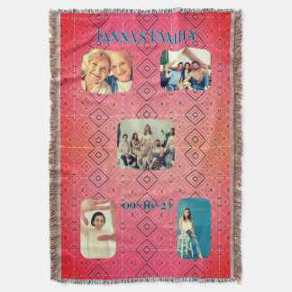 Retro familiefoto rood diamantpatroon  deken