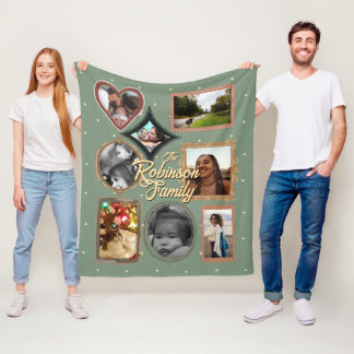 Retro Family 8 Photo Collage CUSTOM Fleece Deken
