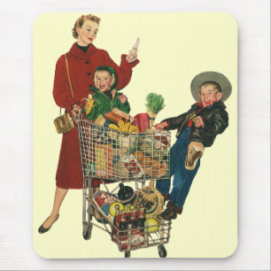Retro Family, Mam en Kinderen, Cart Grocery Shoppi Muismat