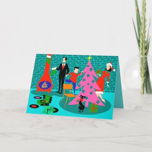 Retro Family Trimming Carte Arbre de Noël (Devant)